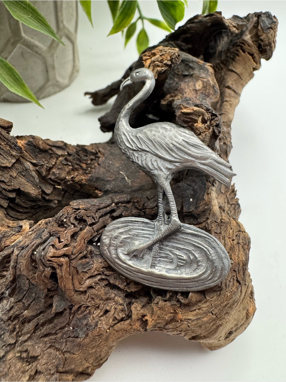 Vintage pewter flamingo brooch, EUC.